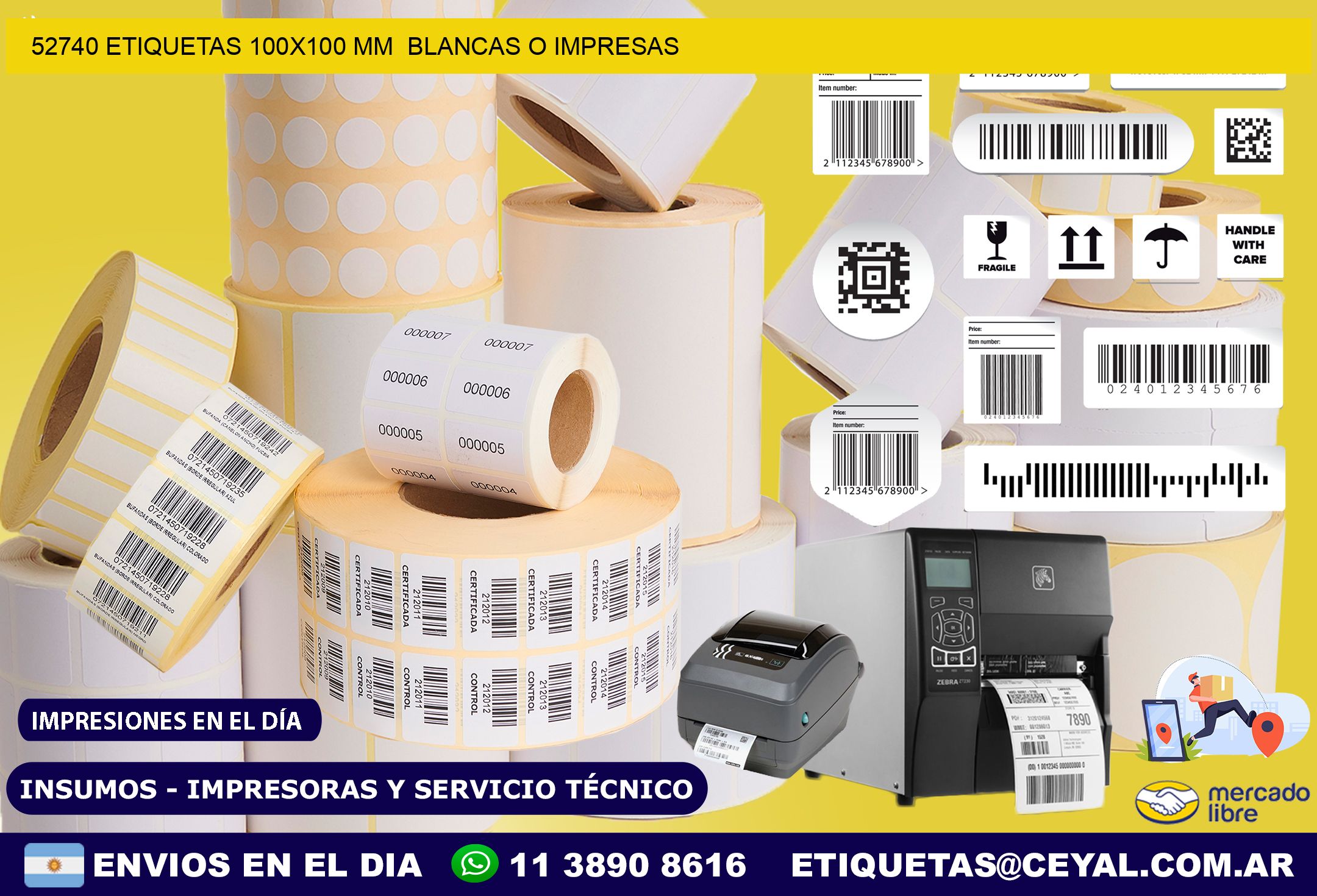 52740 ETIQUETAS 100×100 mm  BLANCAS O IMPRESAS