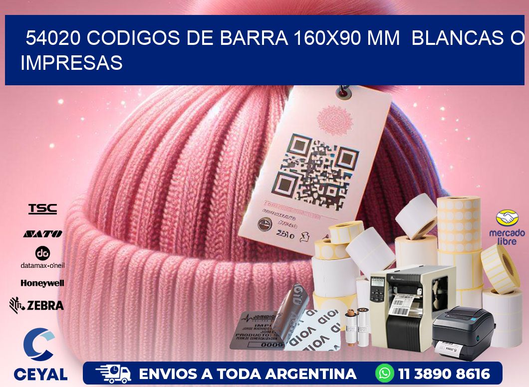 54020 CODIGOS DE BARRA 160x90 mm BLANCAS O IMPRESAS