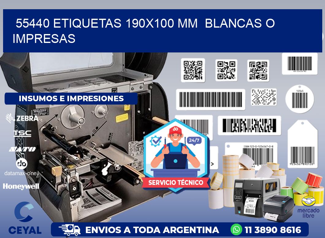 55440 ETIQUETAS 190x100 mm  BLANCAS O IMPRESAS