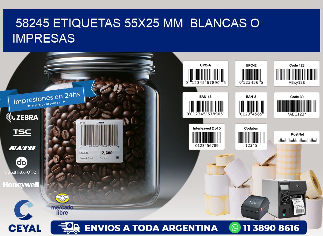 58245 ETIQUETAS 55x25 mm BLANCAS O IMPRESAS