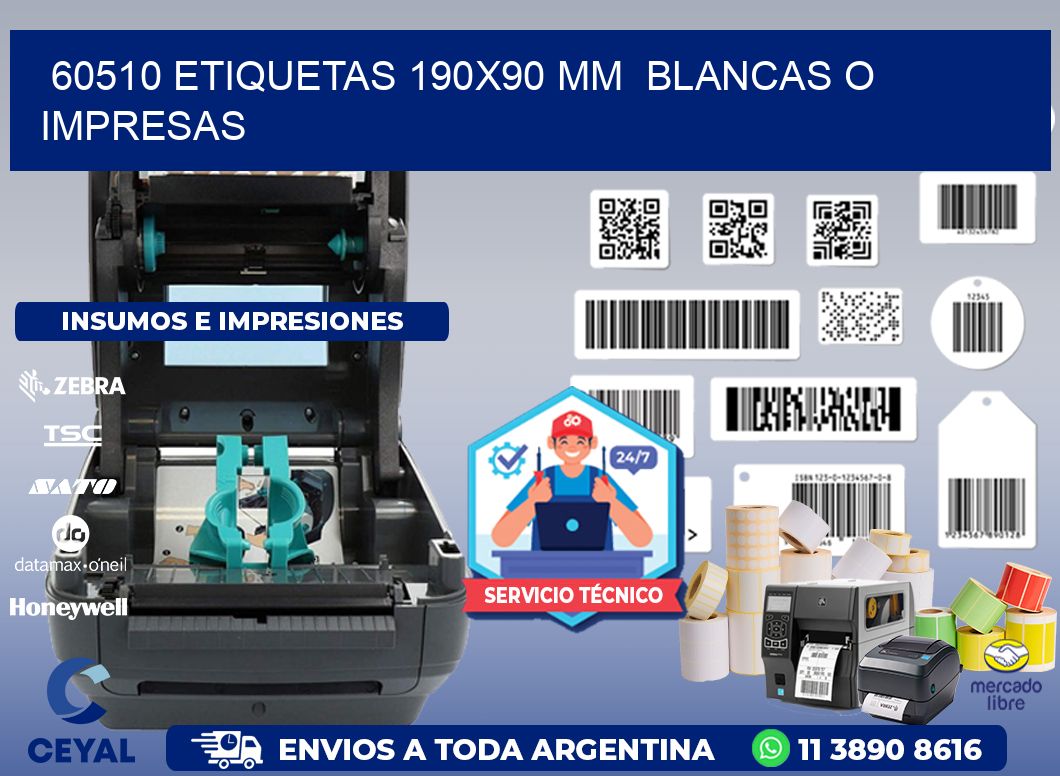 60510 ETIQUETAS 190x90 mm BLANCAS O IMPRESAS