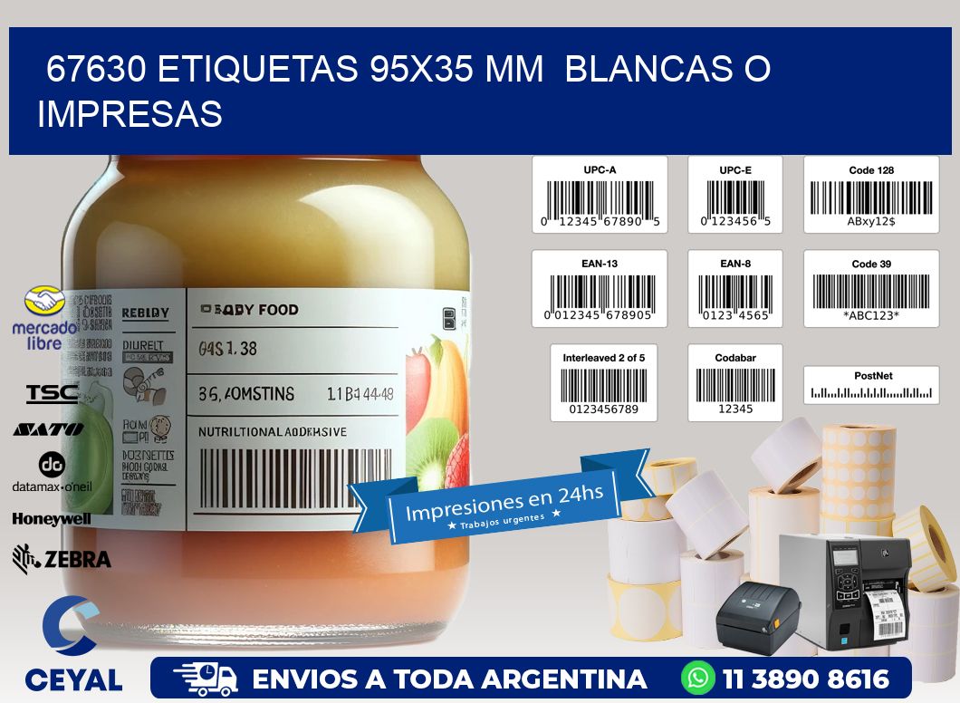 67630 ETIQUETAS 95x35 mm BLANCAS O IMPRESAS