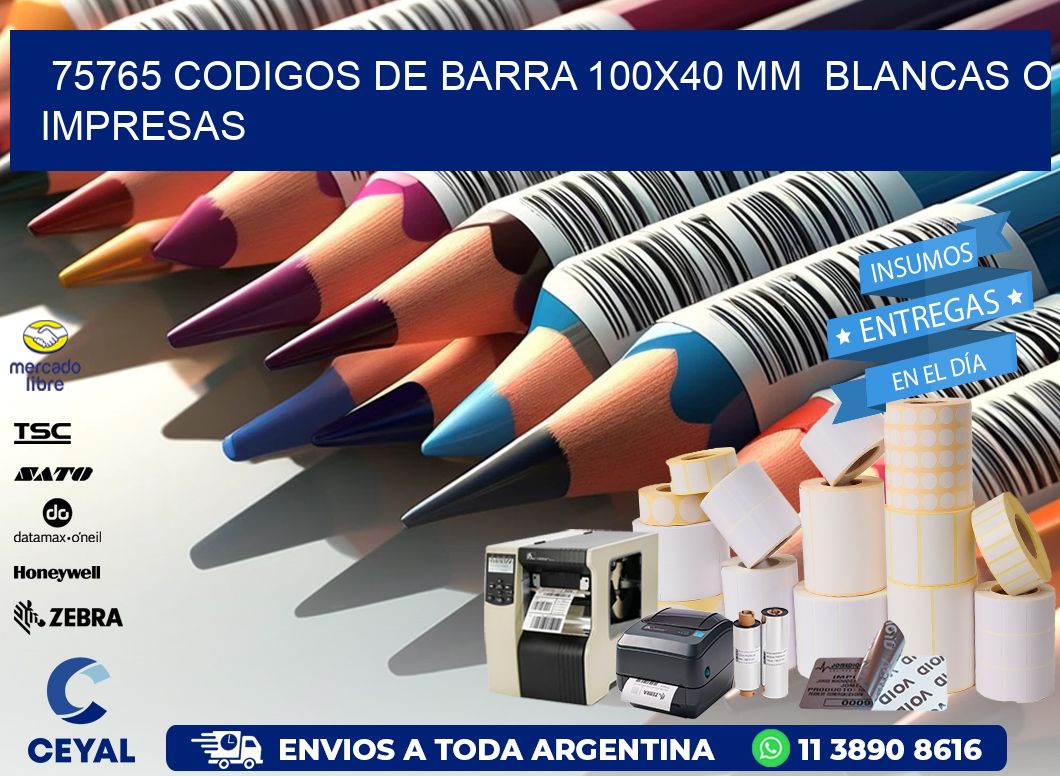 75765 CODIGOS DE BARRA 100x40 mm BLANCAS O IMPRESAS