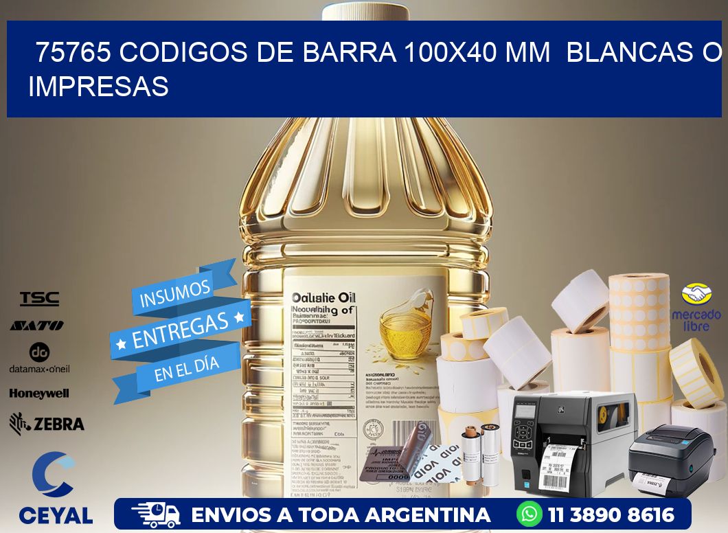 75765 CODIGOS DE BARRA 100x40 mm BLANCAS O IMPRESAS