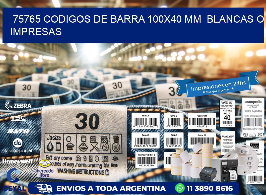 75765 CODIGOS DE BARRA 100x40 mm BLANCAS O IMPRESAS