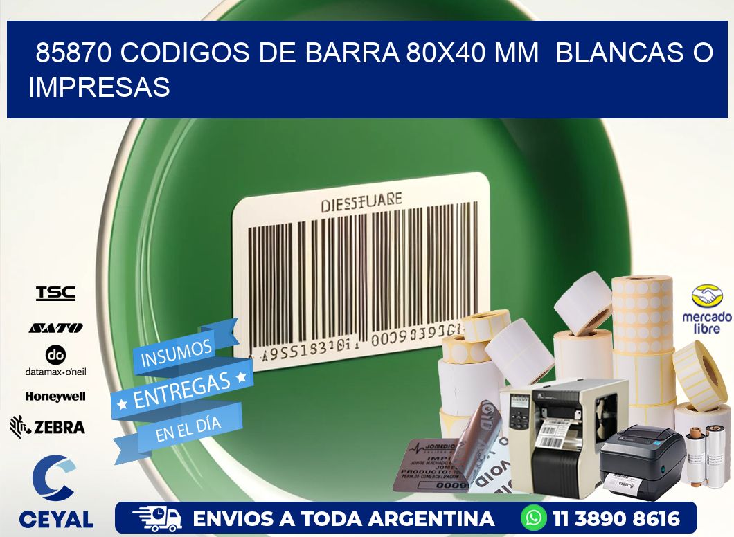 85870 CODIGOS DE BARRA 80x40 mm BLANCAS O IMPRESAS