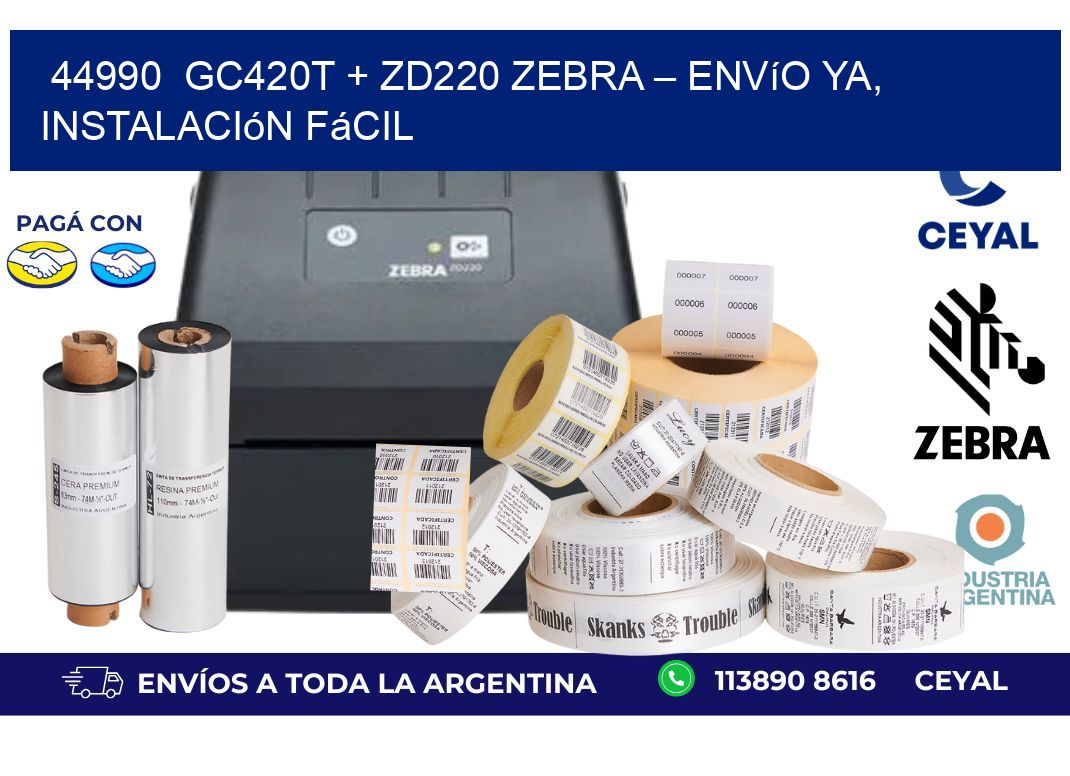 44990 GC420T + ZD220 Zebra – Envío Ya, Instalación Fácil