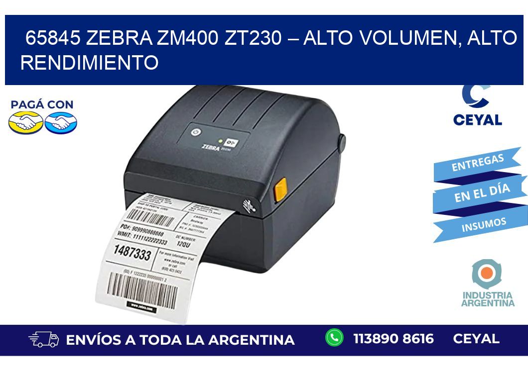65845 Zebra ZM400 ZT230 – Alto Volumen, Alto Rendimiento