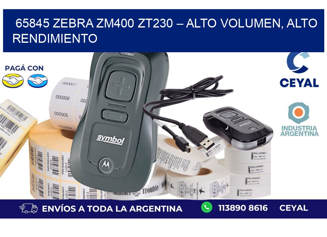 65845 Zebra ZM400 ZT230 – Alto Volumen, Alto Rendimiento