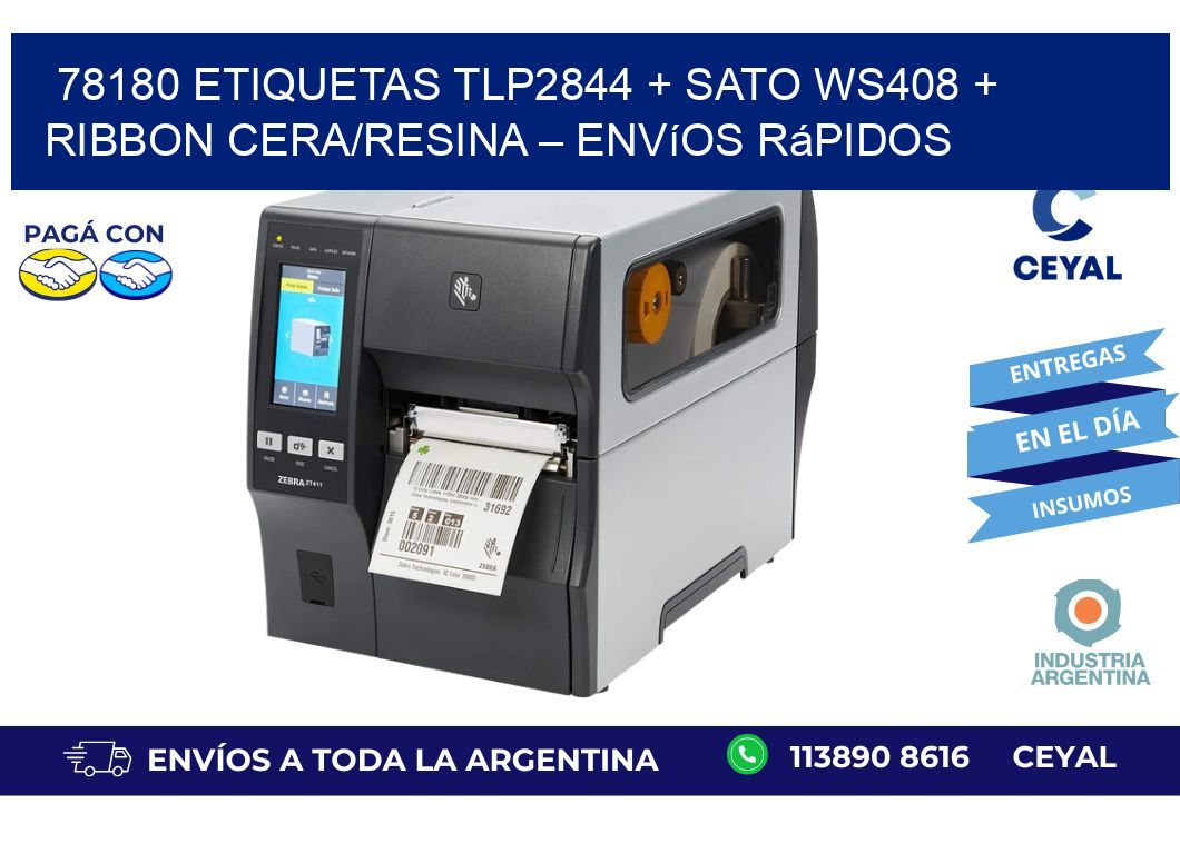 78180 ETIQUETAS TLP2844 + SATO WS408 + Ribbon Cera/Resina – Envíos rápidos