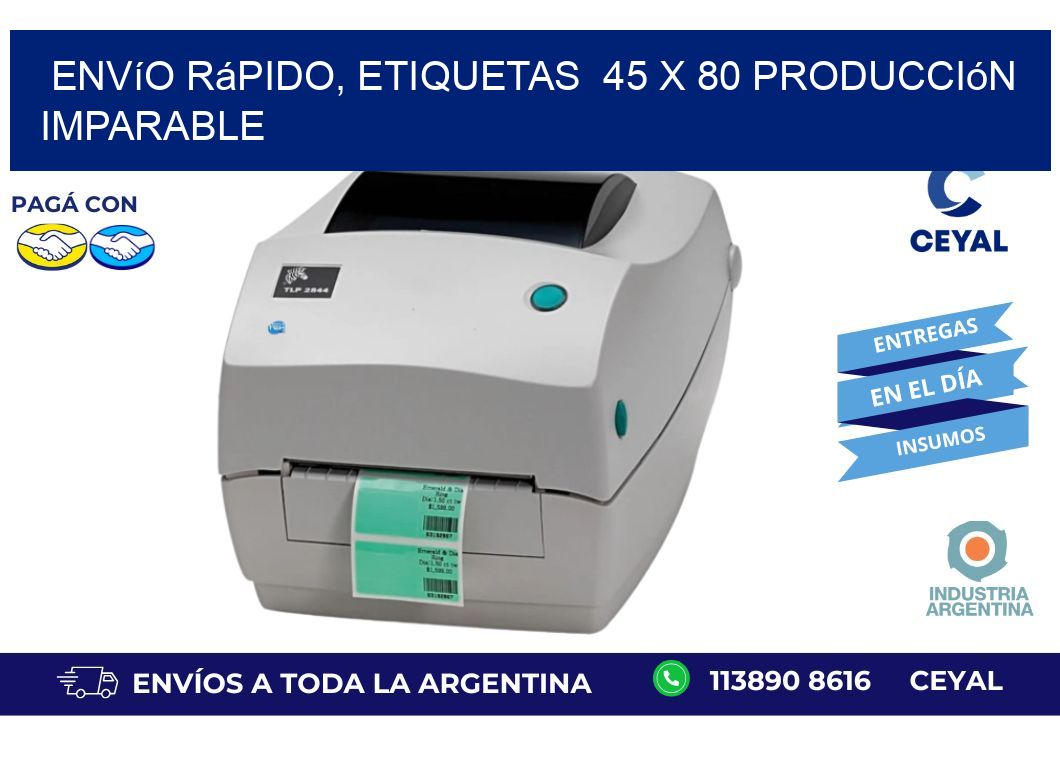Envío Rápido, Etiquetas 45 x 80 Producción Imparable