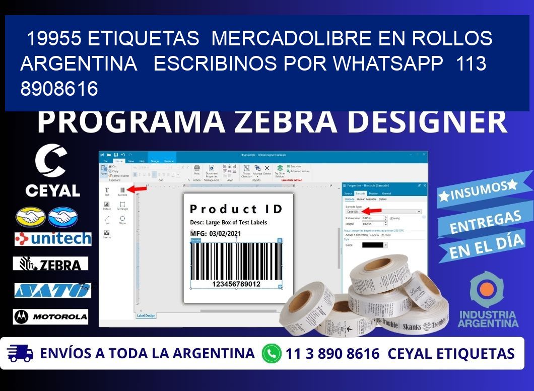 19955 ETIQUETAS  MERCADOLIBRE EN ROLLOS ARGENTINA   ESCRIBINOS POR WHATSAPP  113 8908616