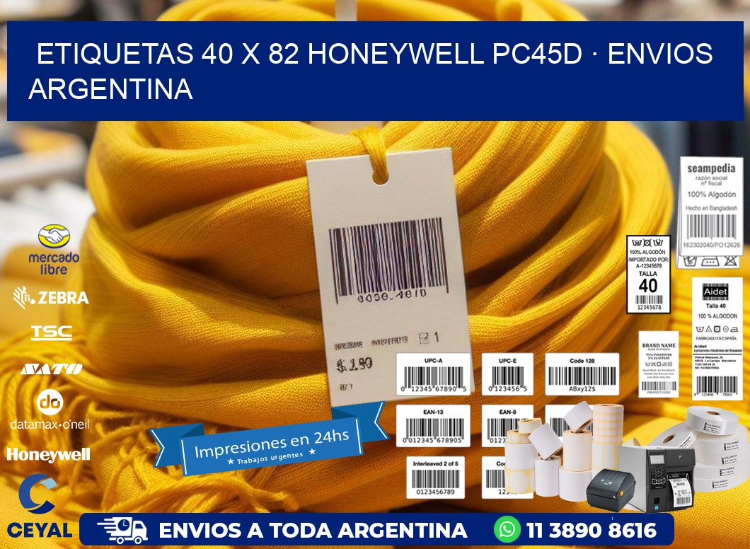 ETIQUETAS 40 x 82 HONEYWELL PC45D · ENVIOS ARGENTINA