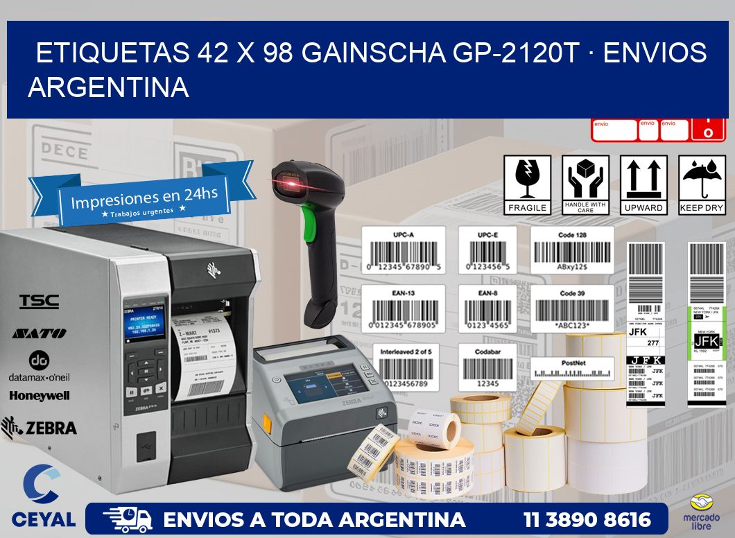 ETIQUETAS 42 x 98 GAINSCHA GP-2120T · ENVIOS ARGENTINA