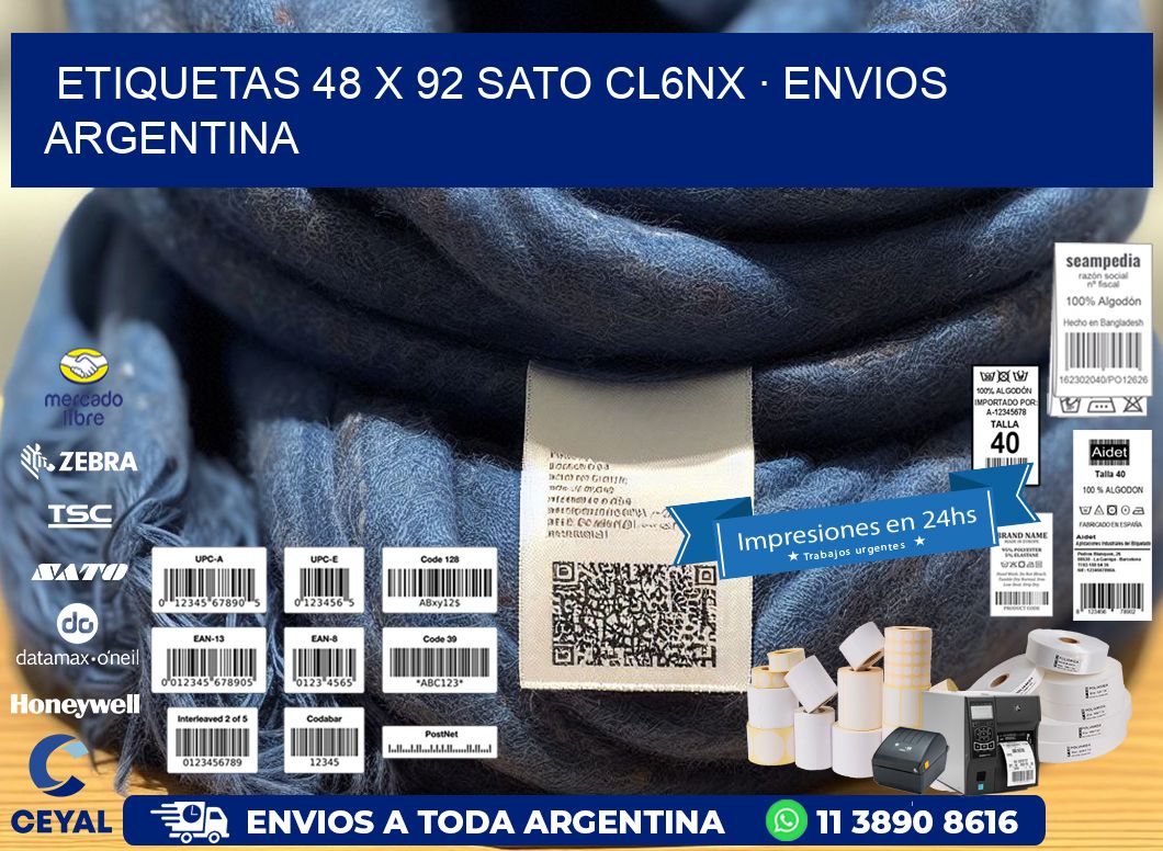 ETIQUETAS 48 x 92 SATO CL6NX · ENVIOS ARGENTINA