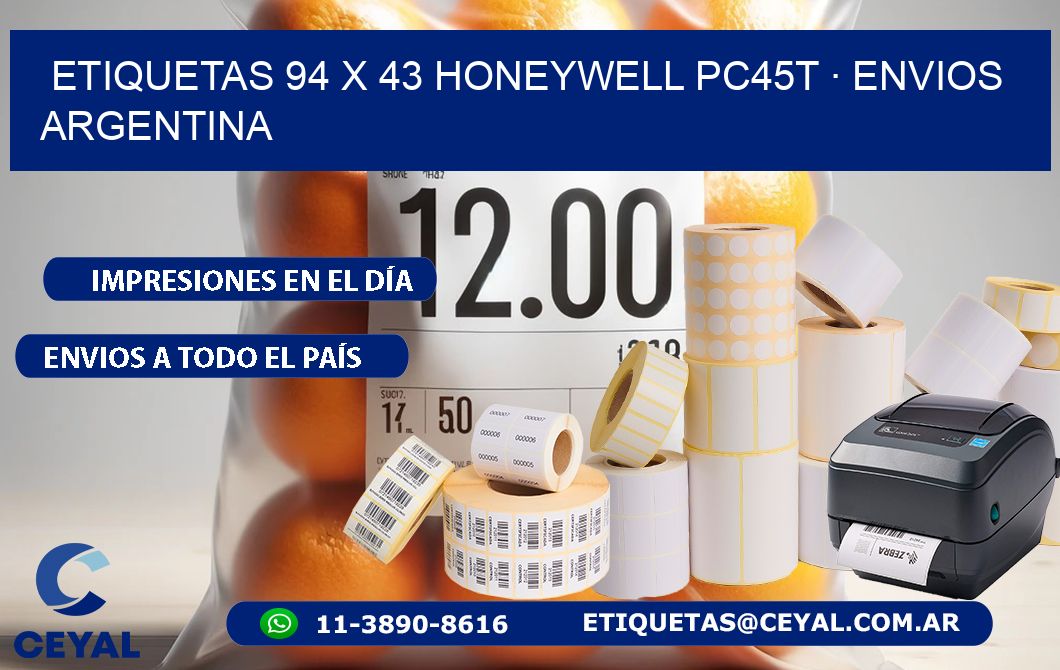 ETIQUETAS 94 x 43 HONEYWELL PC45T · ENVIOS ARGENTINA
