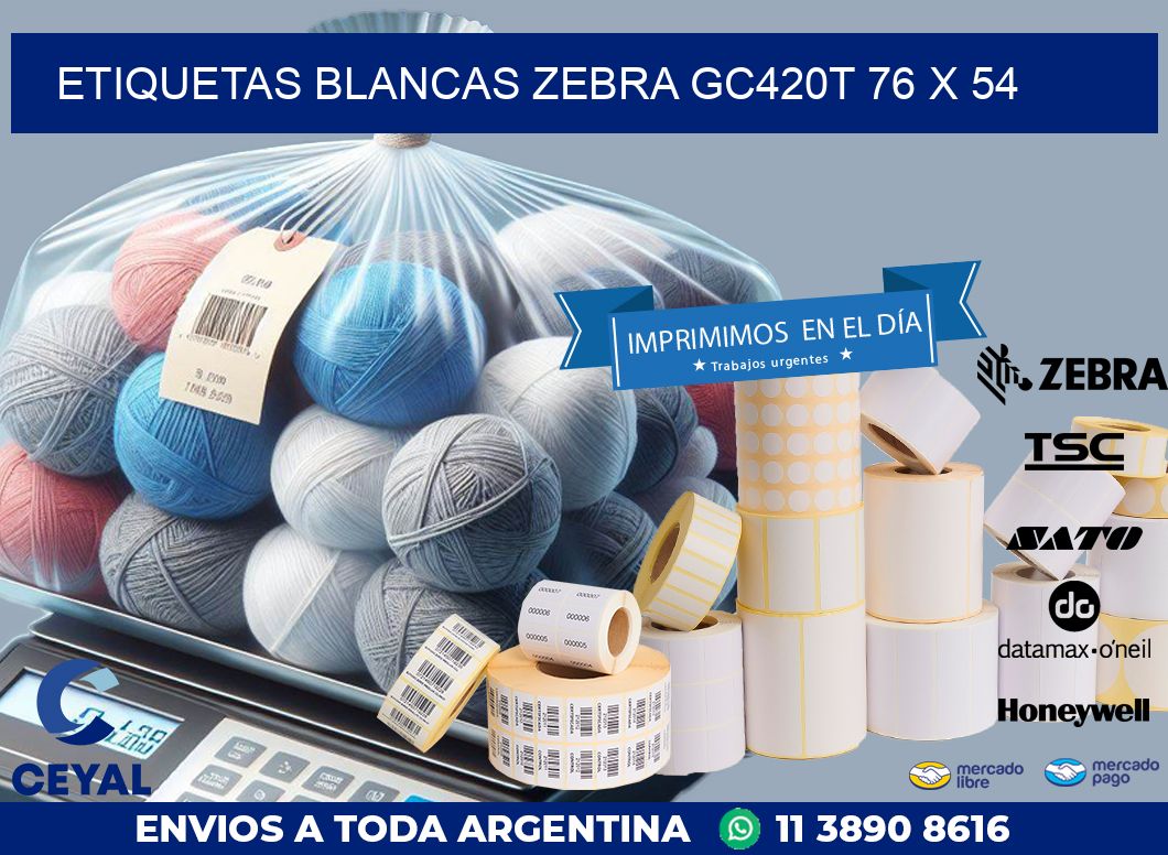 ETIQUETAS BLANCAS ZEBRA GC420T 76 x 54