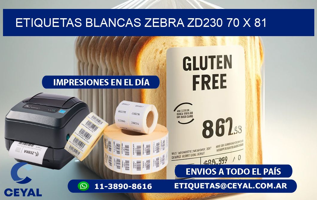 ETIQUETAS BLANCAS ZEBRA ZD230 70 x 81