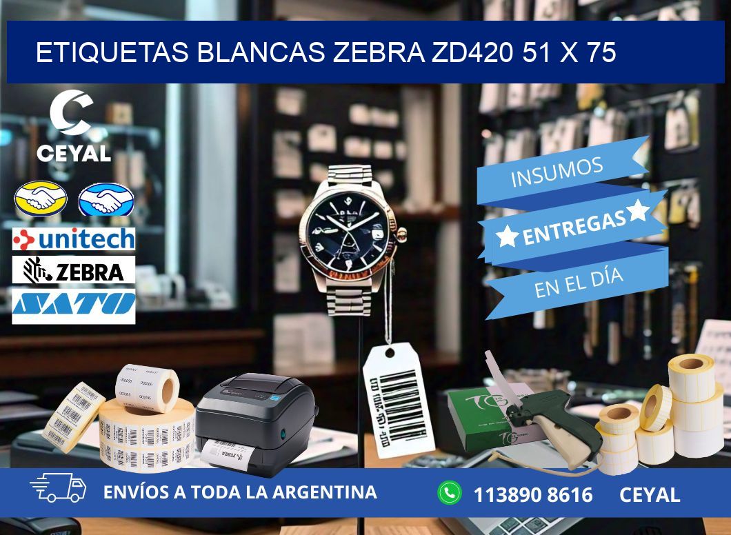 ETIQUETAS BLANCAS ZEBRA ZD420 51 x 75