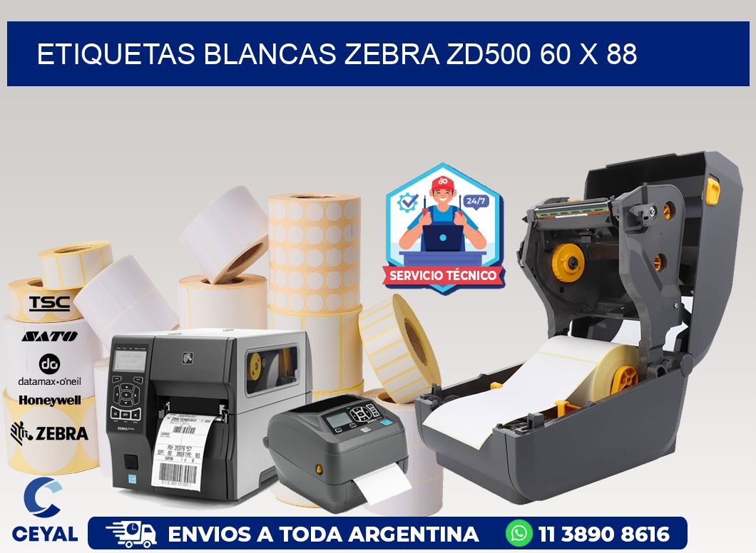 ETIQUETAS BLANCAS ZEBRA ZD500 60 x 88