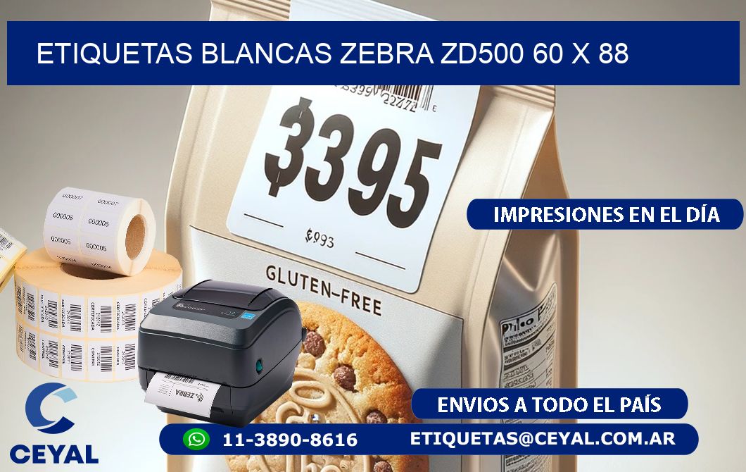 ETIQUETAS BLANCAS ZEBRA ZD500 60 x 88