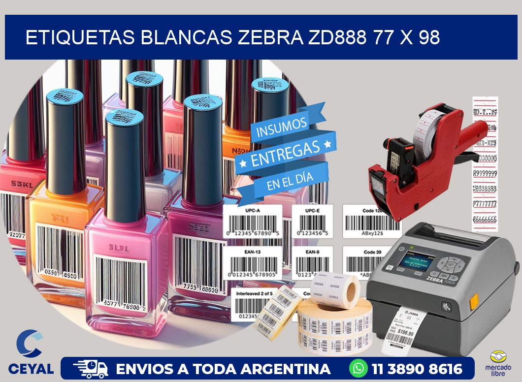 ETIQUETAS BLANCAS ZEBRA ZD888 77 x 98