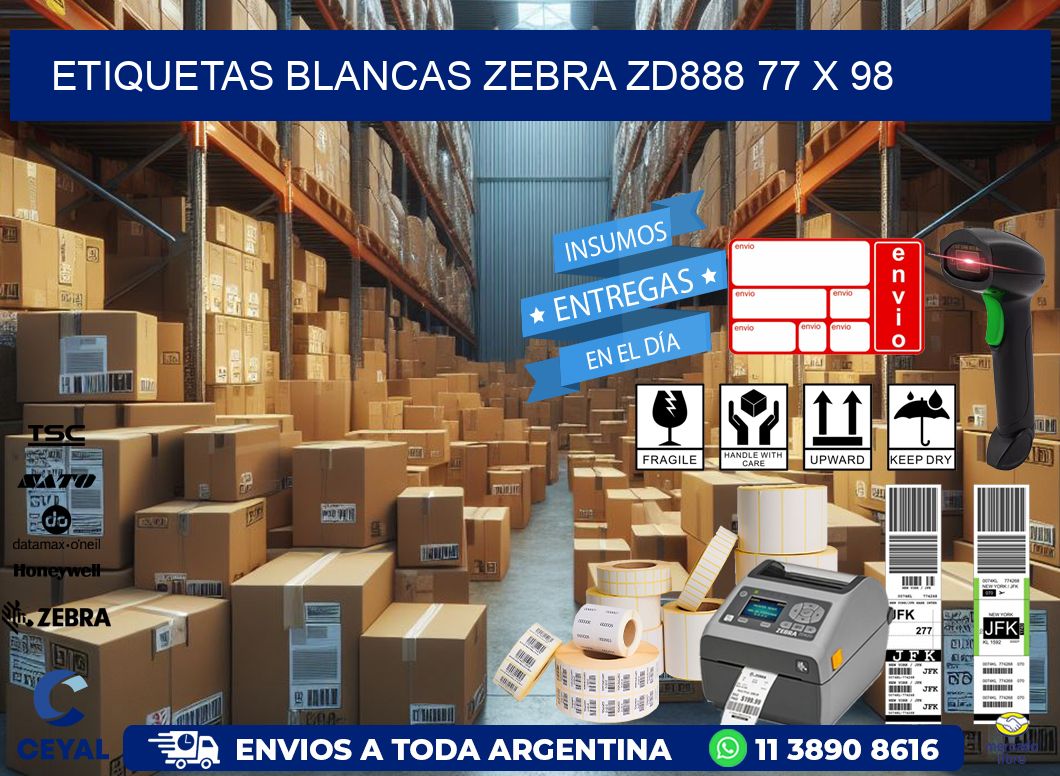 ETIQUETAS BLANCAS ZEBRA ZD888 77 x 98