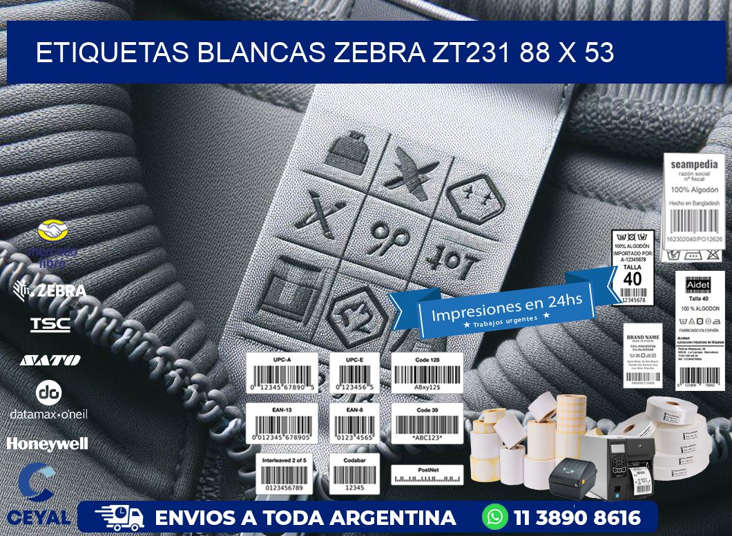 ETIQUETAS BLANCAS ZEBRA ZT231 88 x 53