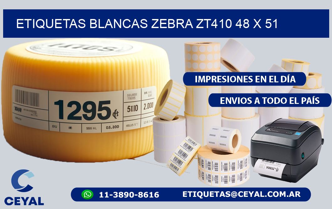 ETIQUETAS BLANCAS ZEBRA ZT410 48 x 51