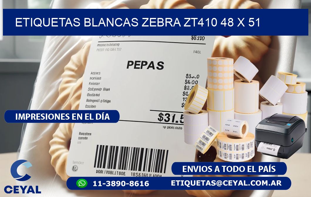 ETIQUETAS BLANCAS ZEBRA ZT410 48 x 51