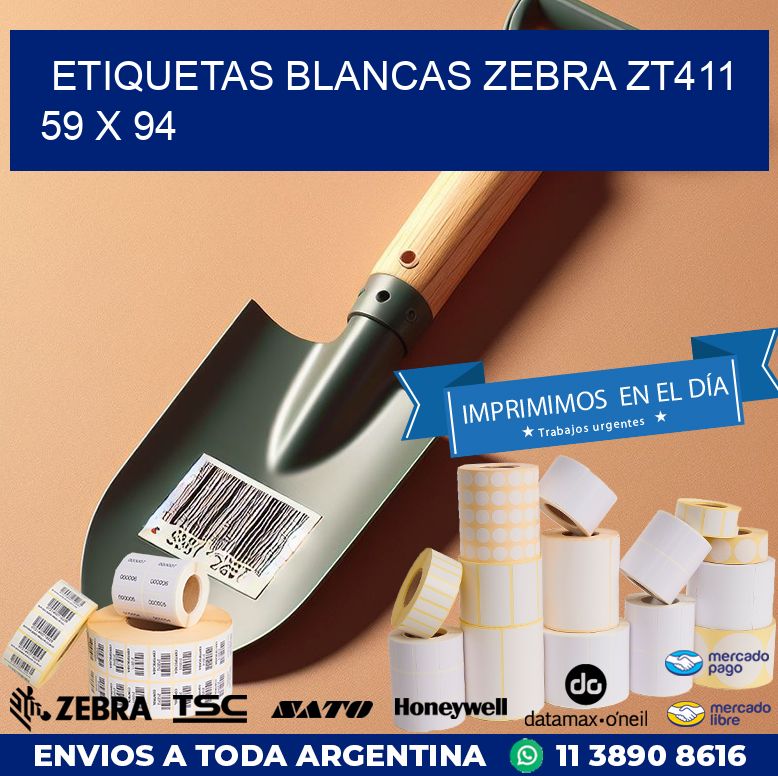 ETIQUETAS BLANCAS ZEBRA ZT411 59 x 94