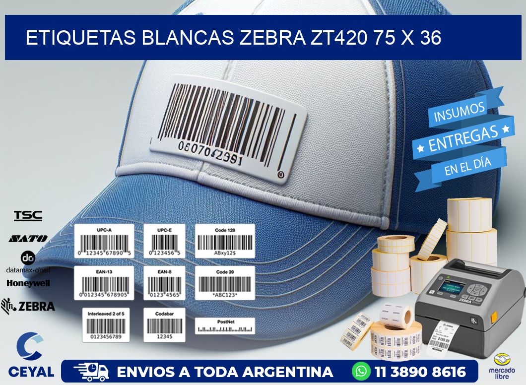 ETIQUETAS BLANCAS ZEBRA ZT420 75 x 36