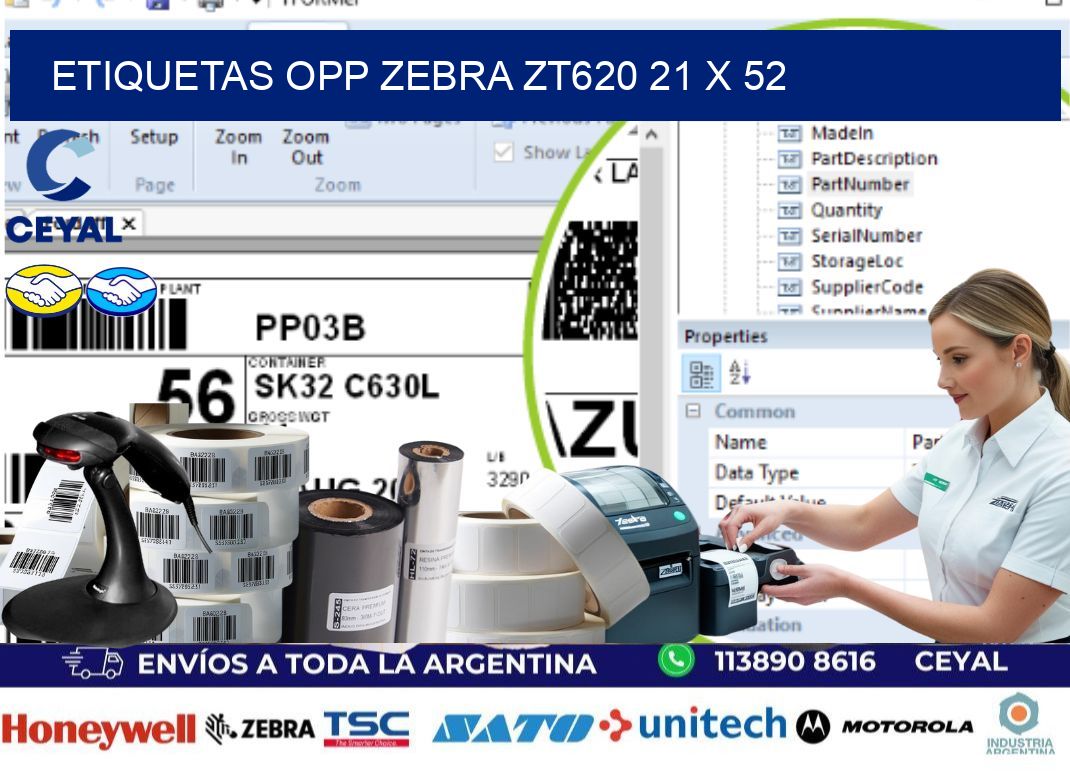 ETIQUETAS OPP ZEBRA ZT620 21 x 52