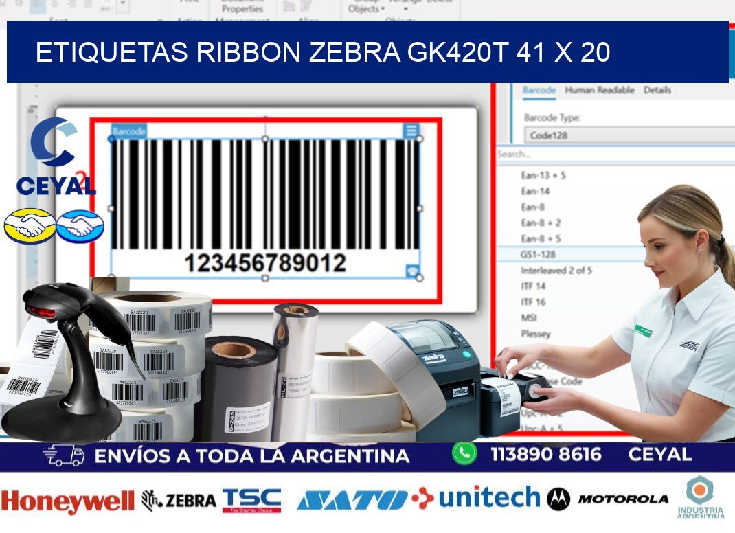 ETIQUETAS RIBBON Zebra GK420T 41 x 20