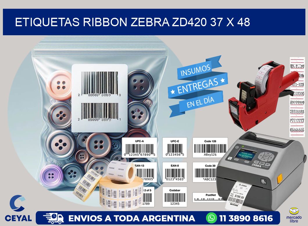 ETIQUETAS RIBBON Zebra ZD420 37 x 48