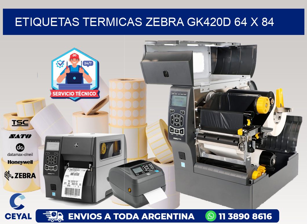 ETIQUETAS TERMICAS ZEBRA GK420D 64 x 84