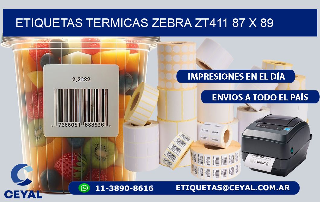 ETIQUETAS TERMICAS ZEBRA ZT411 87 x 89