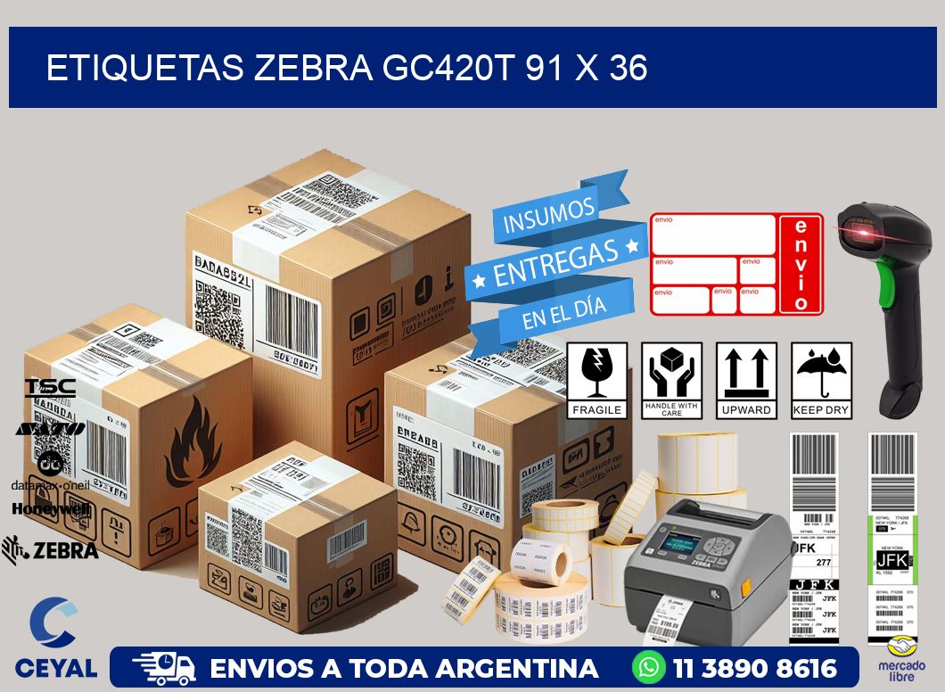ETIQUETAS Zebra GC420T 91 x 36