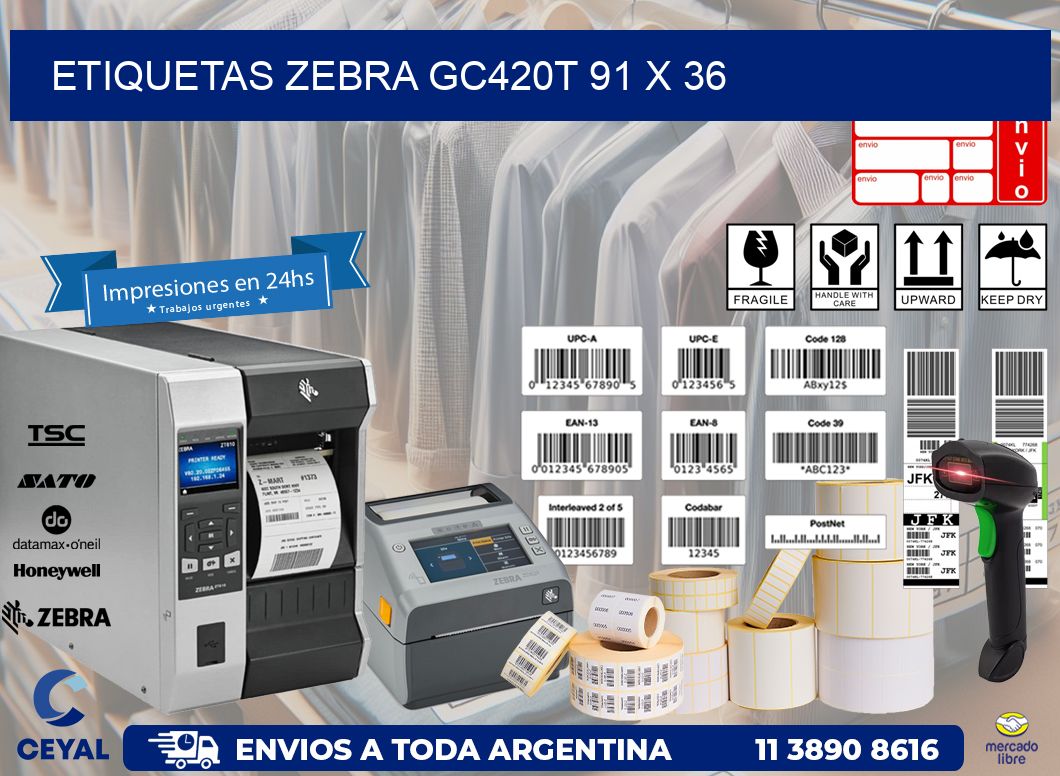ETIQUETAS Zebra GC420T 91 x 36