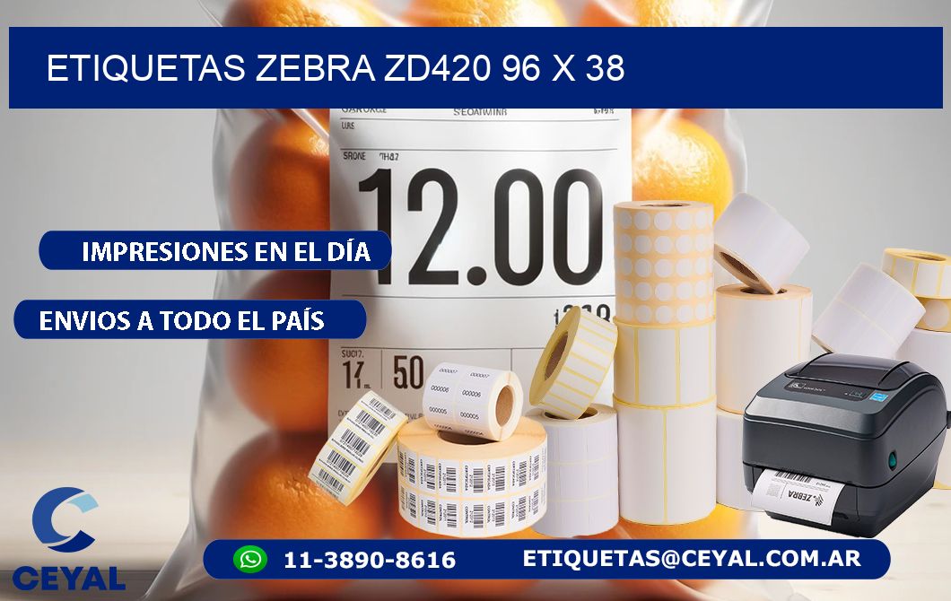 ETIQUETAS Zebra ZD420 96 x 38