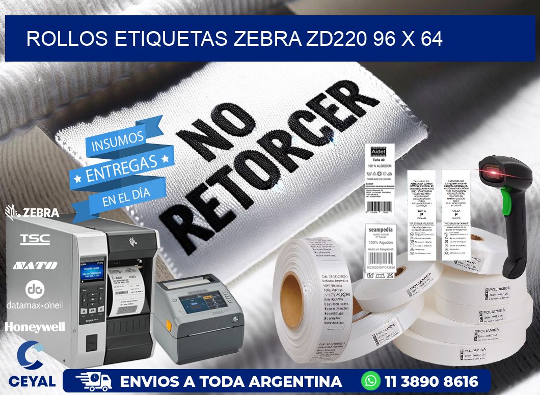 ROLLOS ETIQUETAS Zebra ZD220 96 x 64