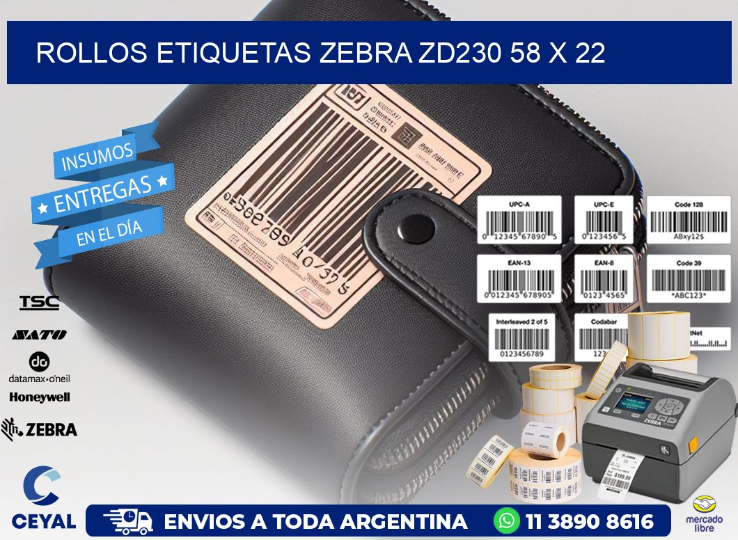 ROLLOS ETIQUETAS Zebra ZD230 58 x 22