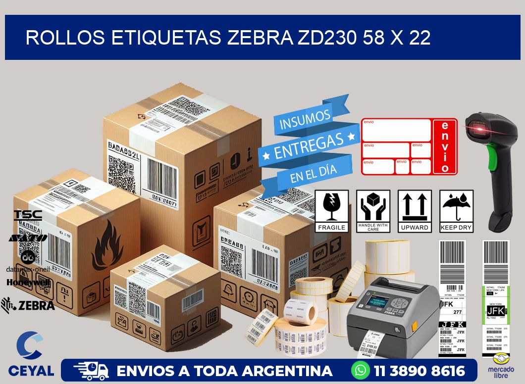 ROLLOS ETIQUETAS Zebra ZD230 58 x 22