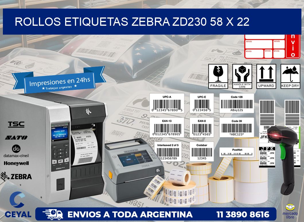 ROLLOS ETIQUETAS Zebra ZD230 58 x 22