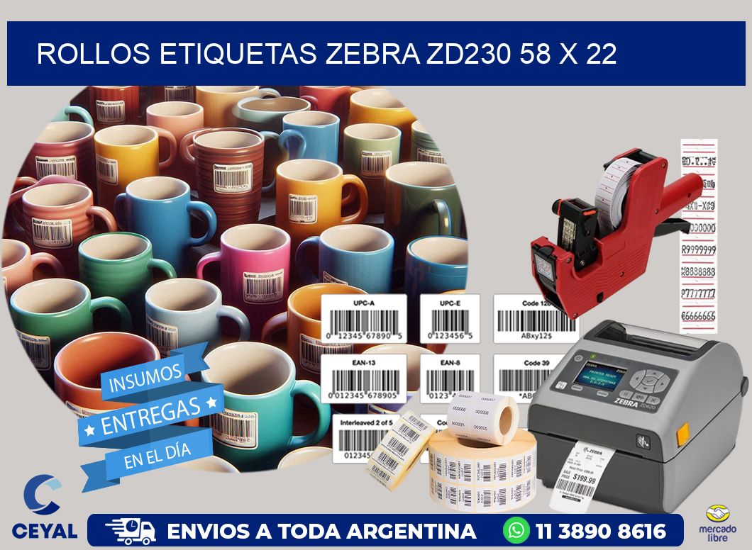 ROLLOS ETIQUETAS Zebra ZD230 58 x 22