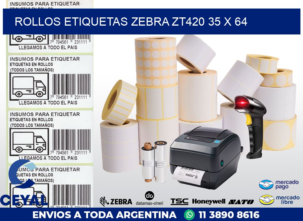 ROLLOS ETIQUETAS Zebra ZT420 35 x 64