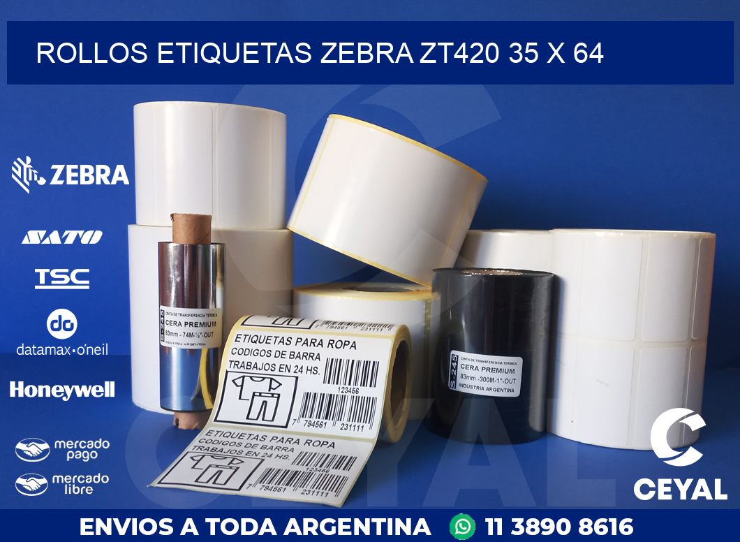 ROLLOS ETIQUETAS Zebra ZT420 35 x 64
