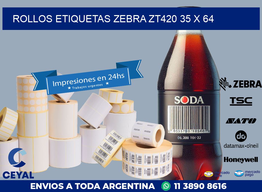ROLLOS ETIQUETAS Zebra ZT420 35 x 64