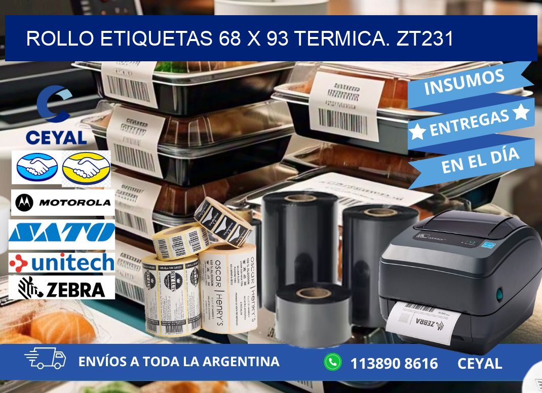 Rollo etiquetas 68 x 93 termica. zt231