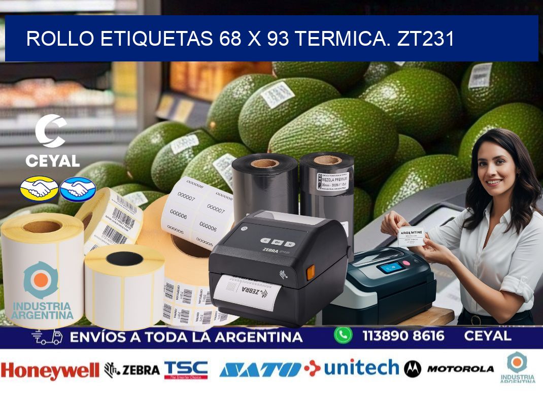 Rollo etiquetas 68 x 93 termica. zt231